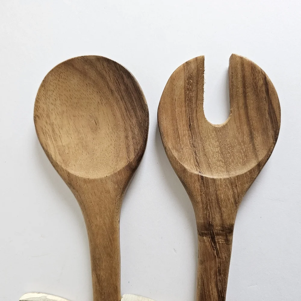 Handcarved Tribal Wooden Bird-Shaped Fork Spoon Rustic Serving Servers